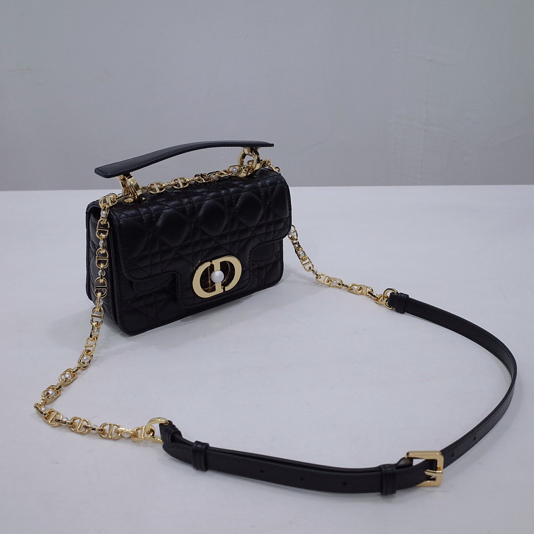 Mini Dior Jolie Top Handle Bag Black Cannage Calfskin